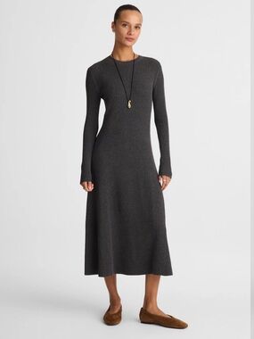 NWT Madewell Signature Knit Crewneck Midi Sweater Dress Heather Slate Medium